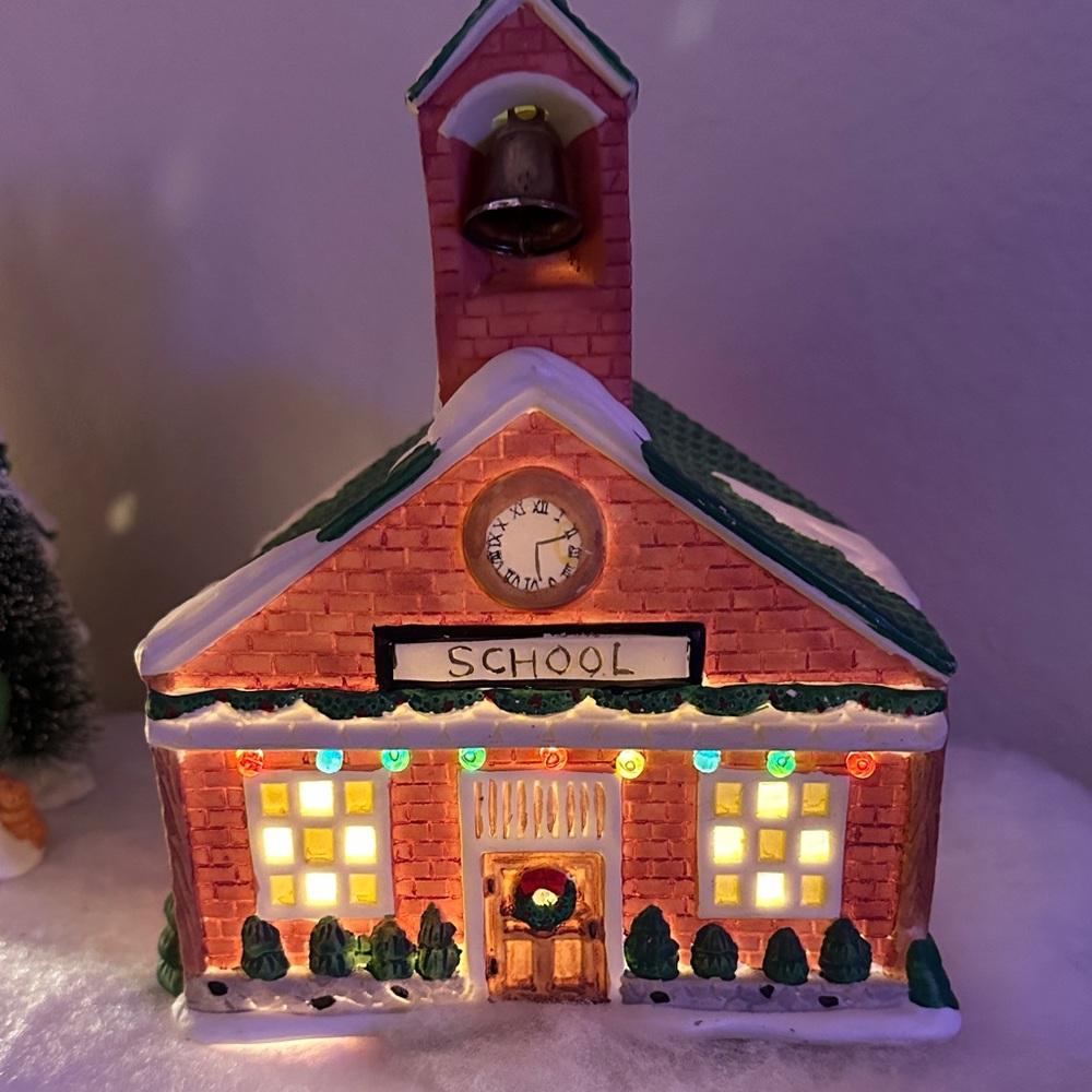 Christmas Ceramic Schoolhouse Holiday Vintage Decor Snow Village School House